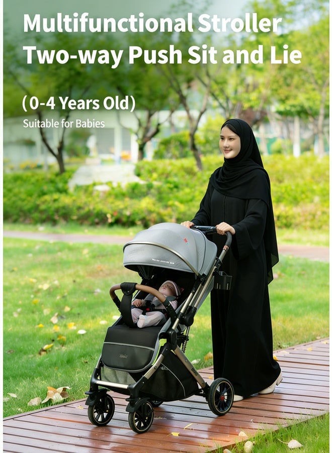 كيديليو عربة أطفال قابلة للعكس، مزودة بنظام امتصاص صدمات ممتاز، إمكانية توجيه الطفل للأمام أو للخلف، مظلة واسعة، حزام أمان بخمس نقاط، مقبض قابل للعكس، سهلة الطي، مناسبة للأطفال من عمر 0 ​​إلى 48 شهرًا، لون أسود - Image 2